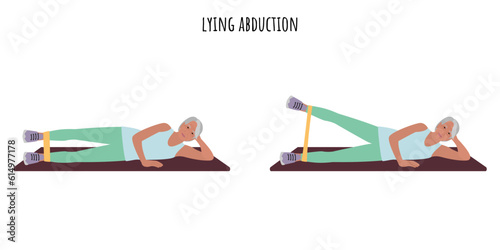 Senior active woman doing lying abduction exercise