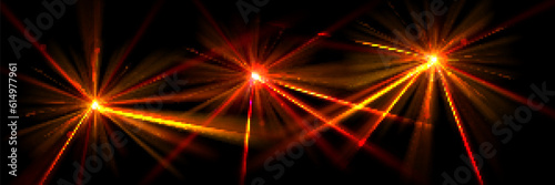 3d red light party laser effect on disco concert show in nightclub. Magic beam neon glow celebration design. Led lazer glare on discotheque performance illustration. Abstract illuminated star burst