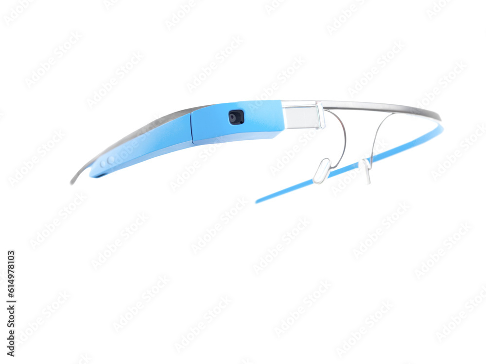 Technology, headset and smart glasses on isolated, png and transparent background for innovation. Futuristic, digital tech and closeup of spectacles for metaverse, virtual reality and AI website