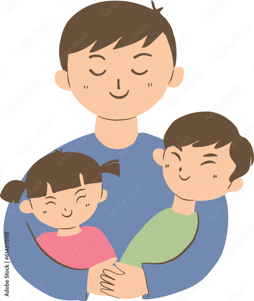 Happy family. Father and children. Vector illustration in cartoon style. Happy family. Father and children. Vector illustration in cartoon style.