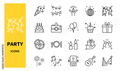 Set of party icons, vector illustration