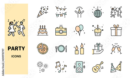 Set of party color icons, vector illustration