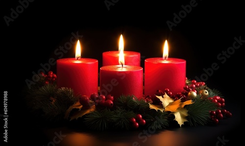 christmas candle image, in the style of dark magenta and dark