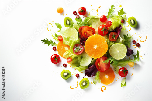 green lettuce fresh salad vegetable food healthy vegetarian lunch tomato. Generative AI.