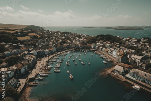 Aerial view of Padstow town in Cornwall, UK. Generative AI photo