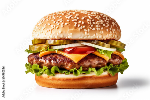 burger fast fast sandwich white snack food meat hamburger background beef food. Generative AI.