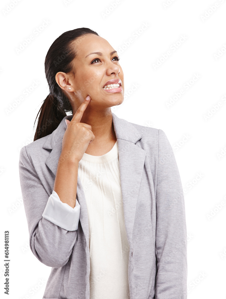 Doubt, thinking or woman confused by ideas or problem solving isolated on transparent png background. Wonder, remember or thoughtful face of entrepreneur with confusion, decision solution or choice Doubt, thinking or woman confused by ideas or problem solving isolated on transparent png background. Wonder, remember or thoughtful face of entrepreneur with confusion, decision solution or choice