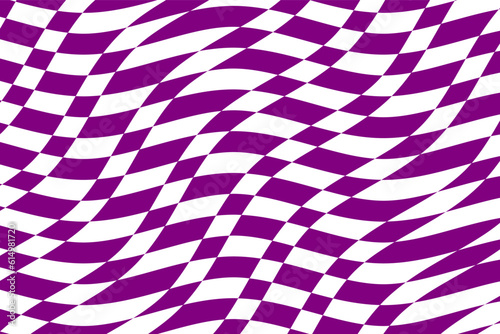 Purple and white checkered flag texture background vector. Wavy tartan plaid fabric pattern. Abstract geometric shapes. Wave stripes ethnic pattern.