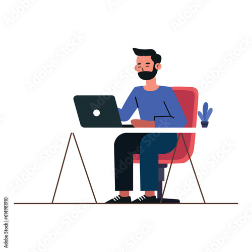 Working at desk illustration 