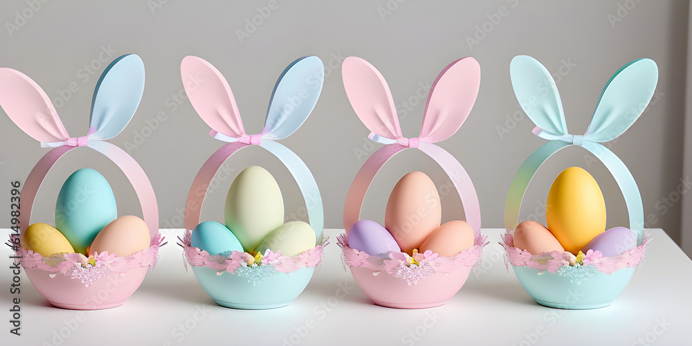 A set of Easter baskets for the holiday. Baskets in the form of rabbit ears . created by artificial intelligence A set of Easter baskets for the holiday. Baskets in the form of rabbit ears . created by artificial intelligence