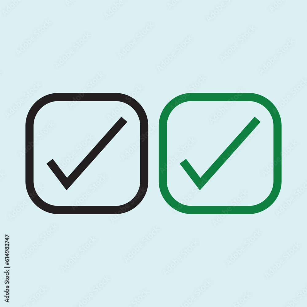Check mark green and black line icons. Vector illustration. - Vector Check mark green and black line icons. Vector illustration. - Vector