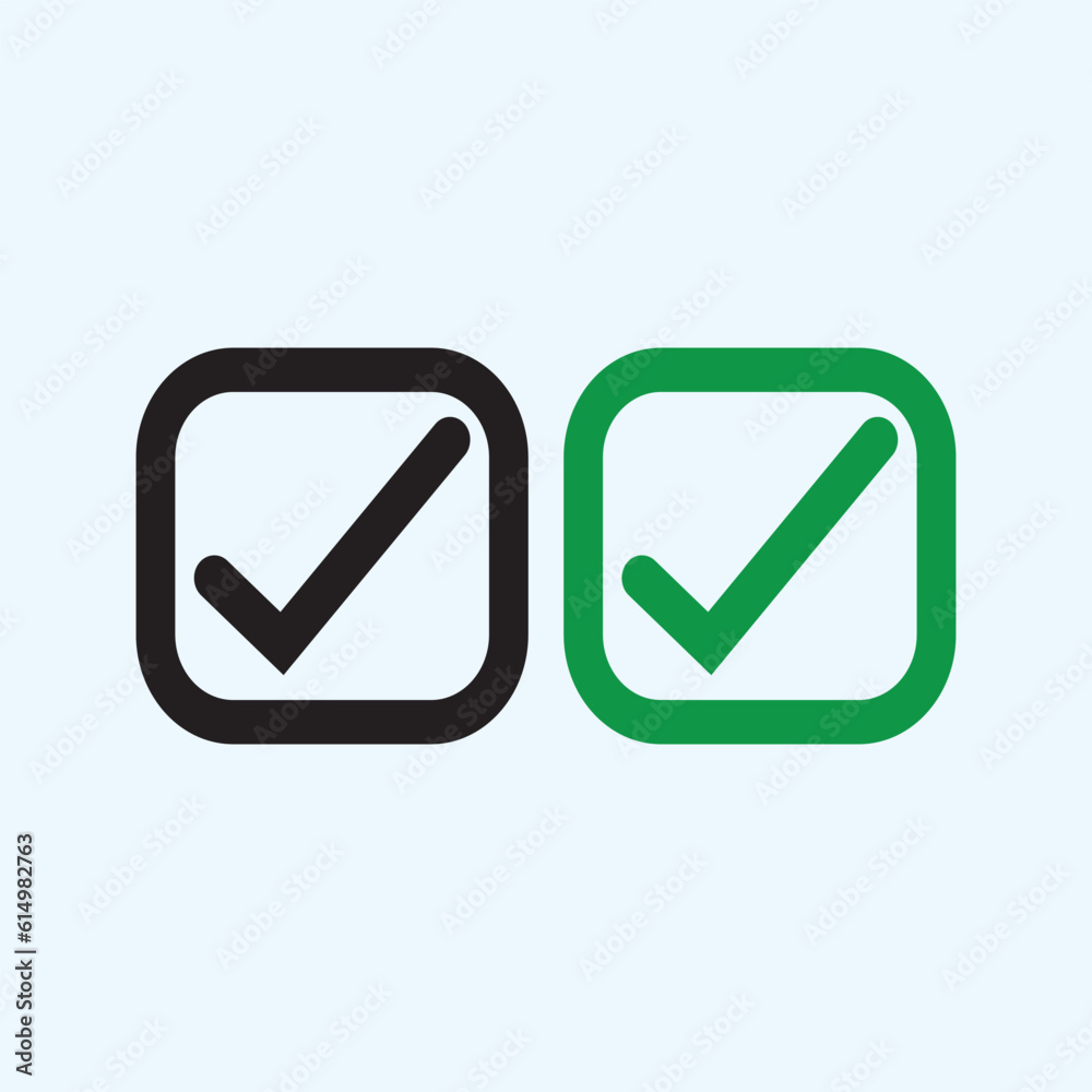 Check mark green and black line icons. Vector illustration. - Vector Check mark green and black line icons. Vector illustration. - Vector