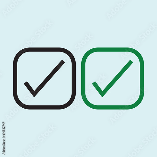 Check mark green and black line icons. Vector illustration. - Vector