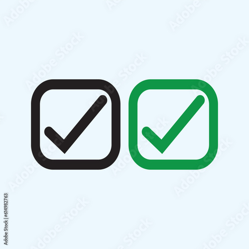 Check mark green and black line icons. Vector illustration. - Vector