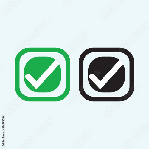 Check mark green and black line icons. Vector illustration. - Vector