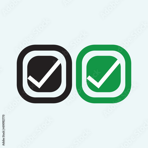 Check mark green and black line icons. Vector illustration. - Vector