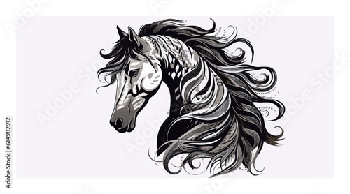 Horse silhouette, black and white design, horse tattoo sketch, hand drawn black animal engraving, vector illustration, SVG, great for t-shirt, mug, birthday card, wall decal, sticker, iron-on, scrapbo