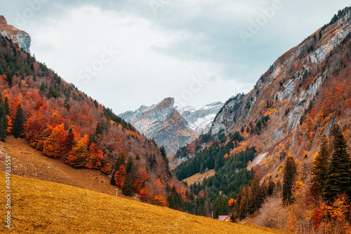 Swiss autumn landscape in the mountains