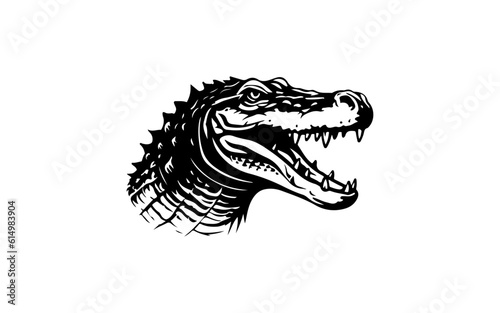crocodile shape isolated illustration with black and white style for template. © Roni