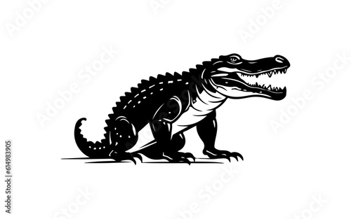 crocodile shape isolated illustration with black and white style for template. © Roni
