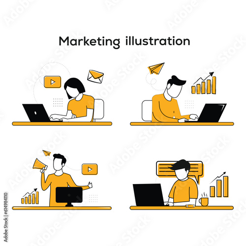 Marketing team workstation illustration