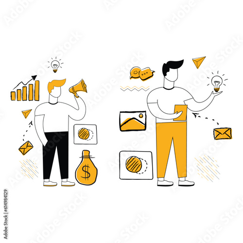 Entrepreneur investor marketing flat illustration