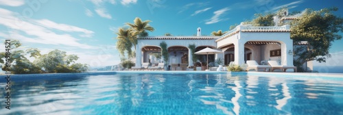 Luxury villa with infinity pool. Generative AI © BraveSpirit