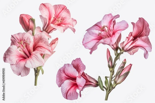 Pink watercolor flowers isolated on transparent background for use in cards and graphics. Generative AI