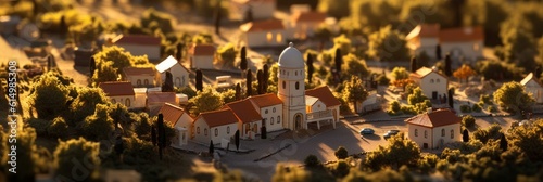 Miniature city at sunset. Generative AI