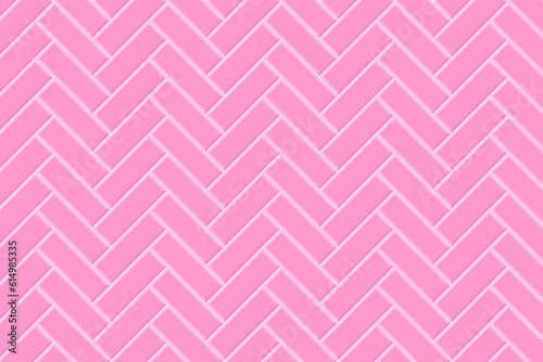 Herringbone or fishbone pink tile seamless pattern. Ceramic or brick wall background. Kitchen backsplash, baby girl room, bathroom floor texture. Interior or exterior decoration. Vector illustration