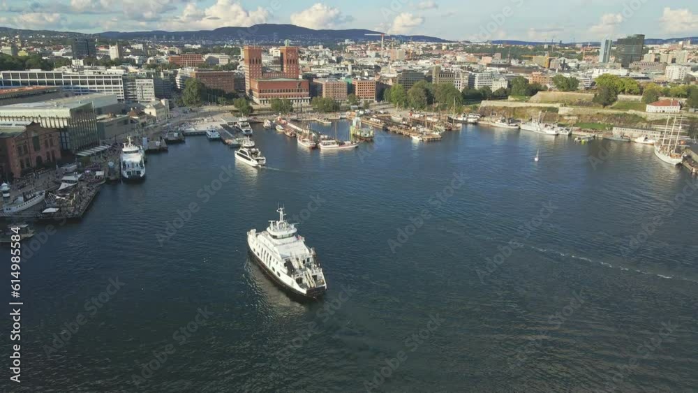 Large yachts approach the marina of Pipervika in Oslo Norway Large yachts approach the marina of Pipervika in Oslo Norway