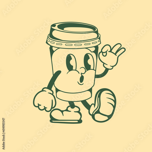 Vintage character design of paper cup coffee
