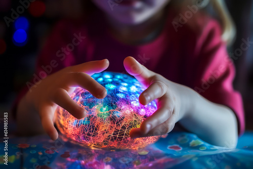 Little ones exploring AI and neural networks, depicted innocently in this image - perfect for illustrating technology and children's progress. Generative AI photo