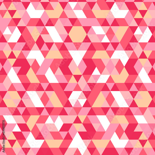 Simple geometric pink triangles abstract colorful mosaic tile seamless pattern with retro star and circles mosaic design. Vintage pattern for prints, textile, wrapping, fabric.