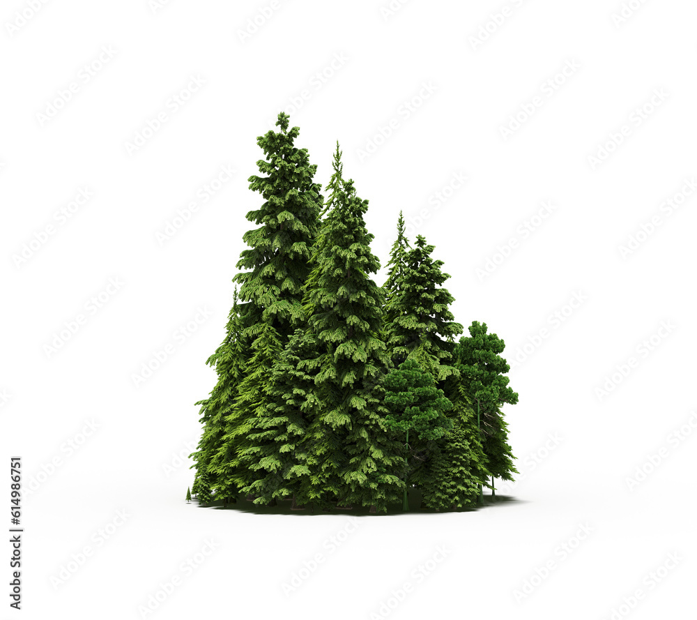 group of trees with a shadow on the ground, isolated on a transparent ...