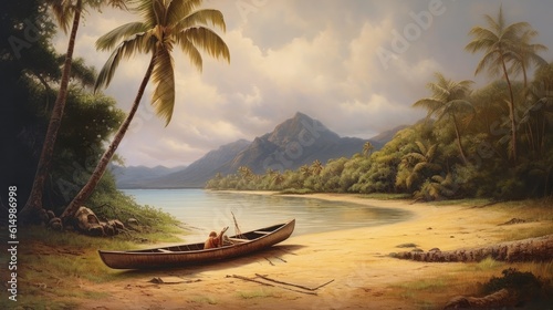 Canoe on the tropical sandy beach, A stunning summer landscape perfect for travel and vacation.