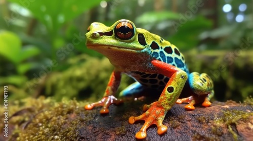 Orange blue poison frog in the jungle, Costa Rica animal.