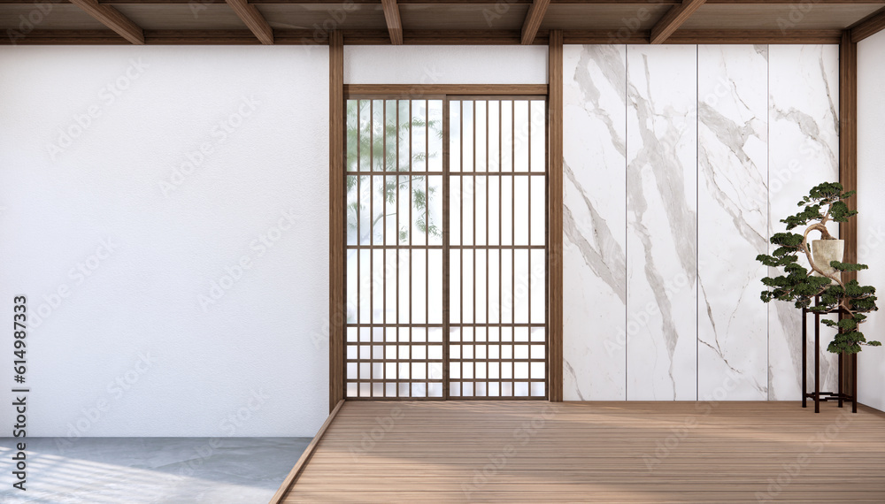 Japan style empty room decorated with white wall and wood slat wall Japan style empty room decorated with white wall and wood slat wall