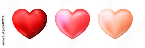 Set of realistic red and pink hearts. Valentines day design element.