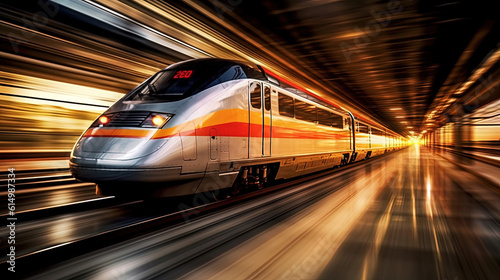 bullet train traveling fast in subway station with Motion blur effect made with Generative AI Technology