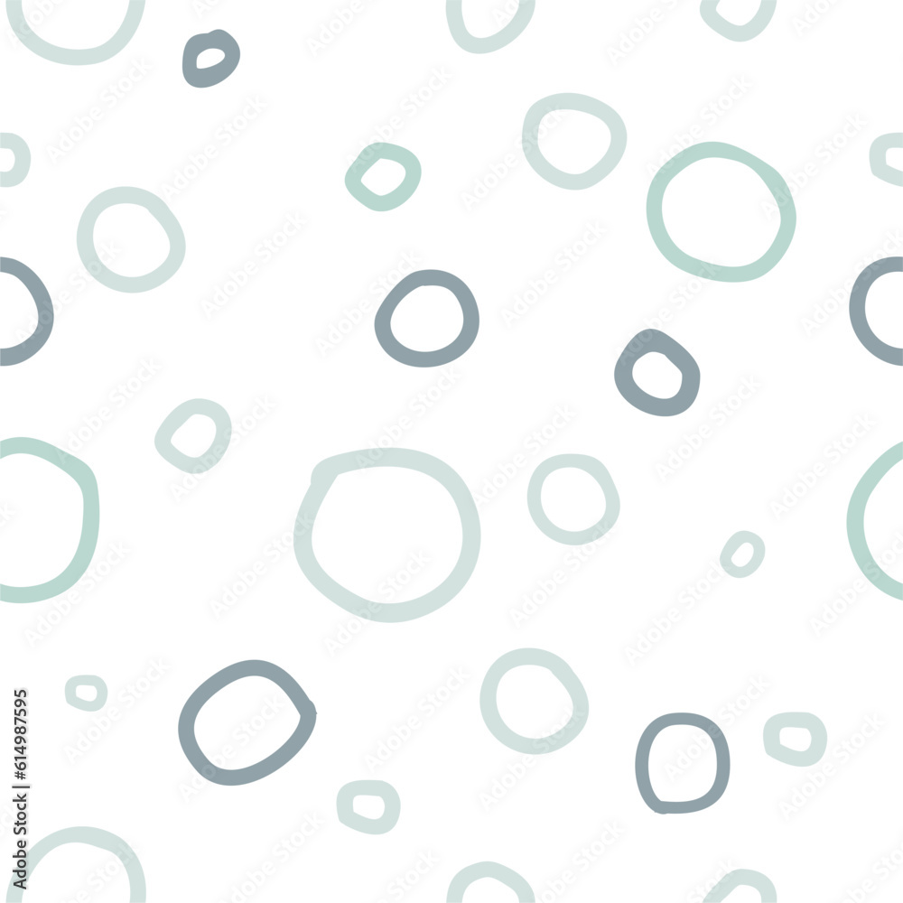 White background with blue bubbles. Seamless hand-drawn pattern.