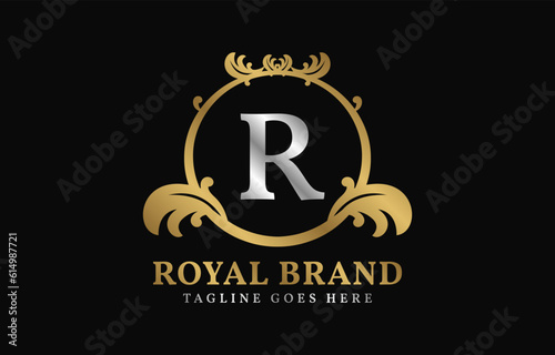 letter R royal brand luxurious circle frame initial vector logo design