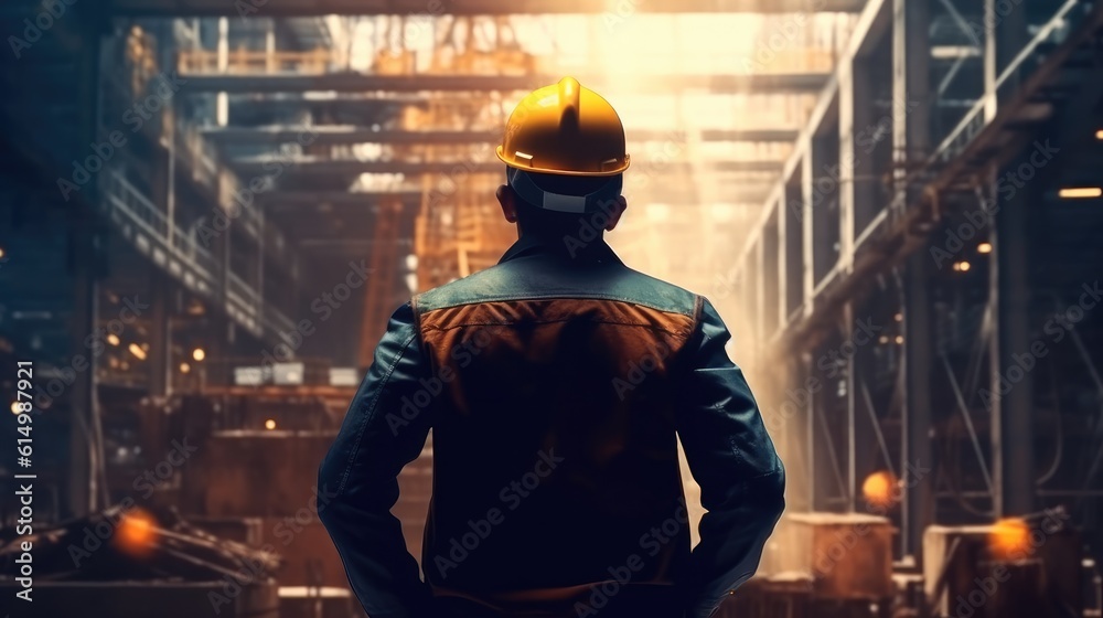 Engineer are working and inspecting the building at the construction site, Civil engineer concept, back view