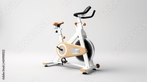 Upright bike for exercise in gym or fitness on white background.