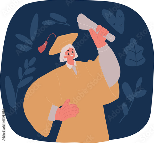 Cartoon vector illustration of graduation character woman wearing a graduation gown The concept of study, college, degree certificate