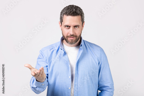 adult gesturing man with nonverbal gesture in studio. man gesturing with nonverbal gesture. man gesturing with nonverbal gesture. man gesturing with nonverbal gesture isolated on grey.