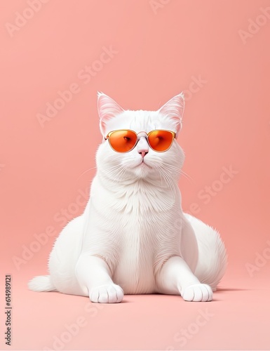 A white cat with orange sunglasses. Generative AI 