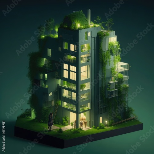 A building with plants on it. Generative AI 