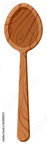 Wooden ladle spoon with long handle icon isolated on white background. Cooking spoon ladle for stir top view illustration. Flat design cartoon style kitchenware vector illustration.