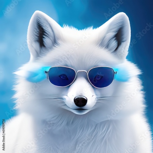 A white fox wearing sunglasses. Generative AI 